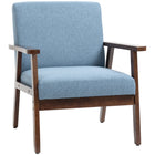 HOMCOM Modern Accent Chair with Cushioned Seat - Wood Legs for Bedroom - Blue-Breathable linen-feel fabric resists wrinkles and deformation 
