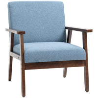 HOMCOM Modern Accent Chair with Cushioned Seat - Wood Legs for Bedroom - Blue-Breathable linen-feel fabric resists wrinkles and deformation 
