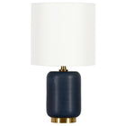 Hudson&Canal Lambert 15" Tall Ceramic Table Lamp with Fabric Shade - Matte Navy/White-Modern and contemporary design for your living room, workspace, or bed side table