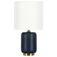 Hudson&Canal Lambert 15" Tall Ceramic Table Lamp with Fabric Shade - Matte Navy/White-Modern and contemporary design for your living room, workspace, or bed side table