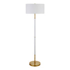 Hudson&Canal Simone 2-Light Floor Lamp with Fabric Shade - Matte White/Brass/White-Industrial design for your living room, office space, bedroom, or reading nook
