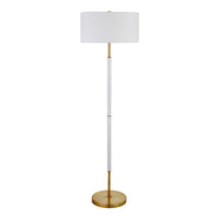 Hudson&Canal Simone 2-Light Floor Lamp with Fabric Shade - Matte White/Brass/White-Industrial design for your living room, office space, bedroom, or reading nook