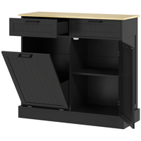 HOMCOM 10 Gallon Beadboard Tilt Out Garbage Sideboard Buffet Cabinet with Drawers - Black-Hidden trash can cabinet keeps surroundings neat and odor-free