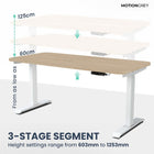 MotionGrey Electric Dual Motor Height Adjustable 140" W Sit-to-Stand Desk - White Frame-Up to 120kg - Our Motion Standing Frame has been reinforced with thickened steel tubing throughout the desk and reinforced base plates for the footers. This provides a sturdy and durable platform even when the desk is raised to the highest setting