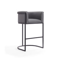 Manhattan Comfort Cosmopolitan 23.7" Mid-Century Modern Faux Leather Upholstered Bar Stool - Grey and Black-Mid-Century Modern Barstool with Backseat Perfect for Bar and Kitchen Use