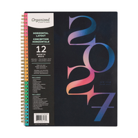 Organized 2027 Big Twin Loop Dated Monthly - 11.5" x 10.25" - Shadow Blooms - English-This 12-month dated planner covers January to December 2027 