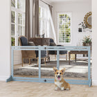 PawHut Freestanding Pet Gate with 41"-72" Adjustable Length - Grey-Blue-Reliable pine wood and steel wire build 