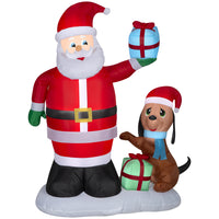 GEMMY Airblown Inflatable Christmas Santa and Puppy Dog with Giftbox Scene - 72"-Lights up with energy-efficient LED light