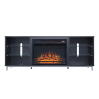 Manhattan Comfort Brighton 60" Modern Fireplace - Black and Onyx - Set of 2-Modern Electric Fireplace for Indoor Living Room Usage