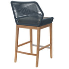 Modway Wellspring Outdoor Patio Teak Wood Bar Stool - Blue Graphite-Non-Marking Foot Pins