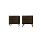 Manhattan Comfort Rockefeller 20.08" Mid-Century Modern 2-Drawer Nightstand 2-Piece Set - Brown-2-Piece Mid-Century Modern Nightstand for Bedroom and Living Room Use
