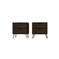 Manhattan Comfort Rockefeller 20.08" Mid-Century Modern 2-Drawer Nightstand 2-Piece Set - Brown-2-Piece Mid-Century Modern Nightstand for Bedroom and Living Room Use