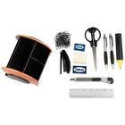 JAM Paper Desk Organizer Supply Set - 5 x 5 x 5 - Round - Orange-Supplies include set of paperclips and staples, mini stapler, eraser, post it notes, one pair of scissors, two pens, yellow highlighter, 6 inch ruler, and box cutter
