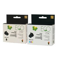 Ecoink Canon PG210XL, CL211XL Remanufactured Toner Cartridge - High Yield - Black & Colour Combo-Color : Black & Tri-Color