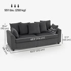 HOMCOM Corduroy 3 Seater Sofa Couch with 8 Removable Pillows - Dark Grey-Pocket springs and thick sponges provide cloud-like comfort and relieve fatigue