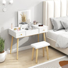 HOMCOM Makeup Vanity Desk with Flip Top Mirror and Cushioned Stool - 39.4" L x 17.7" W x 46.5" H - White-2 drawers and 5 grids offer ample space to store cosmetics and jewelry 