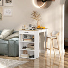 HOMCOM Bar Table with Storage - Grey Wood Effect-Long tabletop accommodates 2 people comfortably