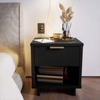 Manhattan Comfort Granville 18.11" Modern 1-Drawer Nightstand - Black-Includes 1 Full Extension Drawers with Top Drawer Designed in Vertical Textured Ribbed Lines Made from Solid Wood