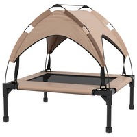 PawHut Elevated Cooling Dog Cot Bed with Canopy for Small and Medium Dogs - Coffee-Water-repellent and UV-resistant canopy shields pets from rain and sun 