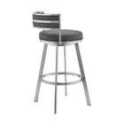 Armen Living Roman 26" Counter Height Swivel Bar Stool in Grey Faux Leather & Brushed Stainless Steel-5