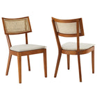 Modway Caledonia Fabric Upholstered Wood Dining Chair - Walnut/Beige - 2 Pack-Modern Farmhouse Dining Chairs - Set of 2