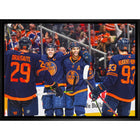 Leon Draisaitl Connor McDavid Darnell Nurse and Ryan Nugent-Hopkins Oilers Celebration - Framed Canvas - 31" x 22"-Premium canvas print with gallery-wrapped edges