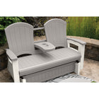 Suncast Adirondack Glider with Console - Dove Grey-Fold down middle console with two cup holders and a cell phone holder.