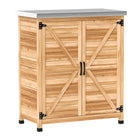 Outsunny Garden Storage Cabinet with Metal Tabletop & Shelf - Natural-Doubles as garden storage or a functional workbench
