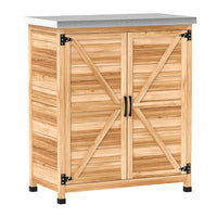 Outsunny Garden Storage Cabinet with Metal Tabletop & Shelf - Natural-Doubles as garden storage or a functional workbench
