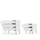 Manhattan Comfort Rockefeller Mid-Century Modern Dresser and Nightstand Set - White-Option to Fit up to a 32" TV Stand, with a 11 Lb. Shelf Capacity Per Shelf.