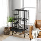 PawHut 54" H 4-Tier Rolling Small Animal Cage with Shelf - Black-Three doors for easy access to feed and pet the animal 