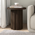 Hudson&Canal Olie Round Fluted Side Table - 20" W - Brown Oak-Pedestal base featuring wraparound wide fluted detailing