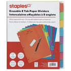Staples Write and Erase Paper Dividers - 8 Tab - Coloured-Bright coloured paper divider sets