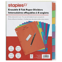 Staples Write and Erase Paper Dividers - 8 Tab - Coloured-Bright coloured paper divider sets