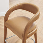 Modway Pinnacle Vegan Leather Counter Stool - Tan Silver - Set of 2-Non-Marking Foot Pins
