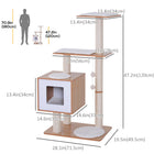 PawHut 47" Wood Cat Tree Condo Tower with Scratching Post and Toy Ball - Natural Wood-Hanging ball for added fun 