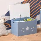 Qaba Kids Wooden Toy Storage Box Organizer Chest with Gas Stay Bar Seating Bench - Blue-With star images and decoration, this cute storage box grabs more attention from your kids

