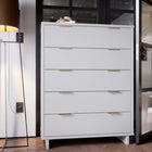 Manhattan Comfort Granville 37.8" Modern Tall Dresser - White-Includes 5 Full Extension Drawers with Top Drawer Designed in Vertical Textured Ribbed Lines Made from Solid Wood.