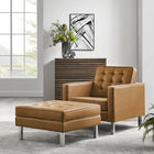 Modway Loft Tufted Vegan Leather Armchair and Ottoman Set - Silver Tan-Tubular Stainless Steel Legs