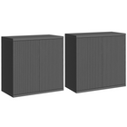 HOMCOM 30.7" Fluted Sideboard Buffet Cabinet with Push-to-Open Door - Distressed Black Grey - Set of 2-Two-piece set allows flexible placement and maximizes storage in any room