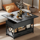 HOMCOM Lift Top Coffee Table with Hidden Compartments - Black-Combines hidden storage, open shelves, and two drawers for organization