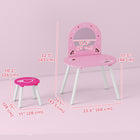 Qaba Kids Vanity Set with Mirror & Stool - Pink-Colour: Pink
