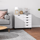 HOMCOM Lateral Filing Cabinet with 5 Drawers and Adjustable Shelf - White-4 caster wheels provide easy mobility, and two can be locked for stability