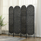 HOMCOM 4 Panel Arched Top Woven Freestanding Room Divider for Bedroom - Black-Crafted from lightweight paper rope, allowing for effortless moving 
