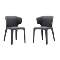 Manhattan Comfort Conrad 20.47" Mid-Century Modern Faux Leather Upholstered Dining Chairs - Grey - Set of 2-Mid-Century Modern Dining Chair for Dining Room Use. Set of 2