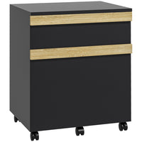 Vinsetto 2-Drawer Letter/A4 Filing Cabinet with 5 Wheels - Black Wood Grain-2 drawers to store your office supplies
