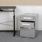 Flash Furniture Ergonomic 3-Drawer Legal/Letter Locking Mobile Filing Cabinet - Grey-Utility Drawers: 13"W x 18.75"D x 2.75"H; File Drawer: 13"W x 18.75"D x 9.75"H