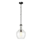 Hudson&Canal Verona 11" Wide Pendant with Glass Shade - Blackened Bronze/Seeded-Paired with a seeded dome glass shade