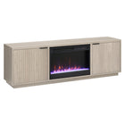 Hudson&Canal Mansfield TV Stand with 26" Crystal Fireplace for TV's up to 78" - Alder White-Features an electric fireplace with crystal flame-bed and two enclosed cabinets with 4 shelves for ample storage