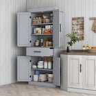 HOMCOM 72" H Tall Kitchen Pantry Cabinet with Barn Doors and Drawer - Grey-5-tier shelf in two cabinets and a drawer ensure ample storage 
